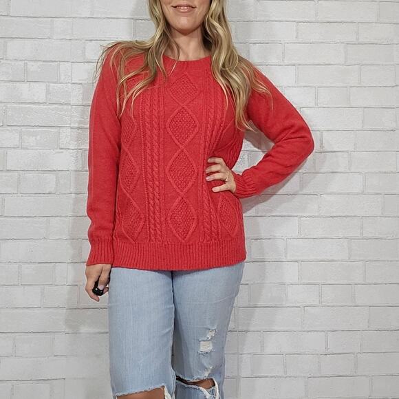 Woolrich Petite Red Cable Knit Wool Sweater Large Petite NWT - Picture 5 of 8